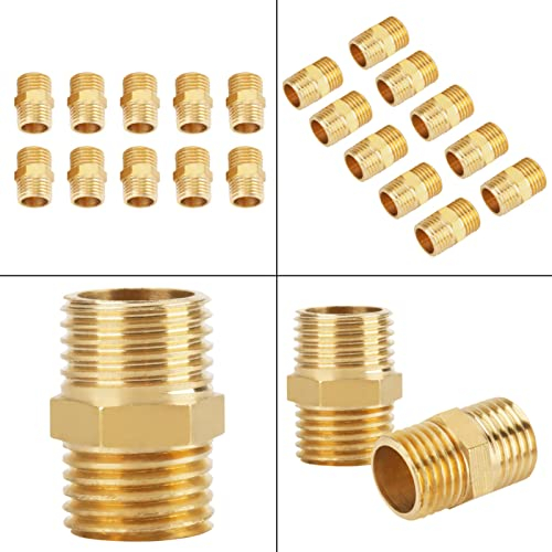 Rohrverschraubungen Messingverschraubungen BSP auf NPT Adapter 1/4 Stecker auf 1/4 Stecker 1/4 NPT Kupplung, 10 Stück 1/4 BSP auf 1/4 BSP Außengewinde Messingrohr Hex Nippel