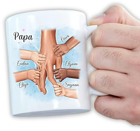 Mug papa personnalisable avec mains enfants- Cadeau original - Clip art - Tasse magique (Papa)