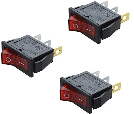 3X Interrupteur A Bascule ON OFF Bipolaire 28X10mm 250V 15A ROUGE 3 Bornes