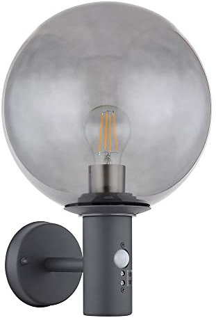 GLOBO LED Wandleuchte mit Bewegungsmelder Außenlampe mit Bewegungsmelder anthrazit Haus Außenbeleuchtung Edelstahl, Kugel, 1x E27 Filament LED warmweiß, LxBxH 26,5x25x37 cm