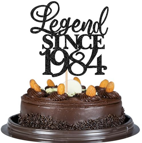Xsstarmi 1 Packung Legend Since 1985 Cake Topper Glitter Happy 40th Birthday Cake Topper Cheers to 40 Years Birthday Cake Decoration for 40th Birthday Wedding Anniversary Party Decorations Black
