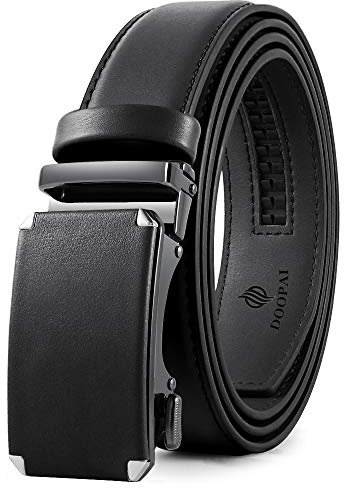 DOOPAI Gürtel für Herren, Ratschengürtel, Kleid, verstellbar, 3,5 cm, echtes Leder, Designer-Gürtel, Größe Länge kann geschnitten werden, mit Geschenkbox, 05 Schwarzer Herrengürtel, 42-48W