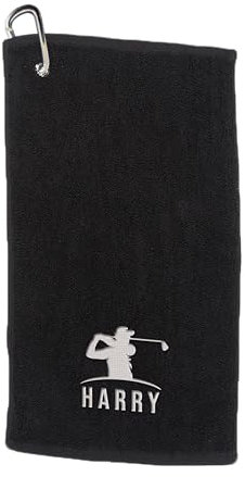 Varsany Personalised Golfer Golf Towel Embroidery and Clip 100% Ringspun Cotton Golf Accessories - Dad Golf Gift - Fathers Day Golf Gift, Black