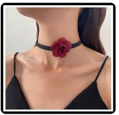 Dishowme Collier ras du cou en cuir avec fleur rose vintage en velours français floqué pour femmes filles banquet bal fête, Métal Tissu de flocage Métal