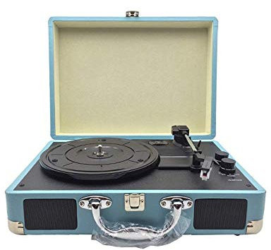 ROLTIN Tocadiscos Tocadiscos Bluetooth, Retro Vintage Inalámbrico Vintage de 3 Velocidades, con Altavoces Estéreo Incorporados Diseño de Maleta, Azul, Grabadora de Tamaño Libre