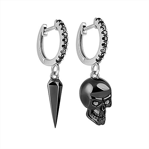 GNOCE Set de boucles d'oreilles tête de mort Boucles d'oreilles pendantes en argent plaqué noir avec zirconium cubique noir, boucles d'oreilles pendantes Cadeau pour femmes hommes