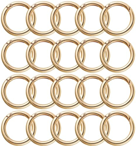 Bikasun 20 Stück Rund Karabinerhaken Runde Karabiner Ring Schlüsselring Klein für Bastelarbeiten, Taschenzubehör, SchlüSselanhänger, DIY Handwerk Machen, 28mm, Gold