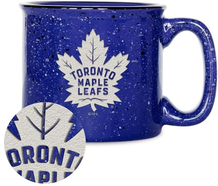 Rico Industries NHL Hockey Toronto Maple Leafs Royal 15 oz Speckle Camper Coffee Mug, Deep Laser Engraved Logo, Ceramic Camping Mug, Speckle Glaze, CFS8701RY