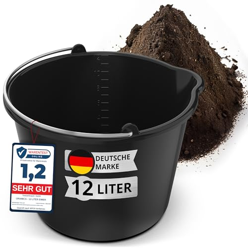 Oramics 12L Eimer mit Ausguss Tülle – Baueimer Kübel für Zement und Mörtel – Stabiler Wassereimer mit Skala für Haushalt, Garten, Baustellen und Landwirtschaft (1x 12 Liter Mörteleimer)