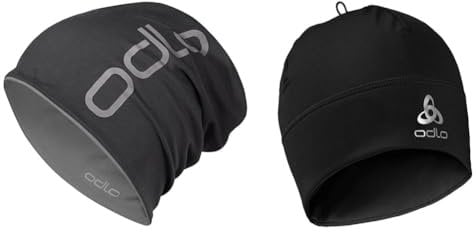 Odlo Unisex Mütze REVERSIBLE, black - odlo steel grey, & Unisex Mütze POLYKNIT WARM ECO, black,