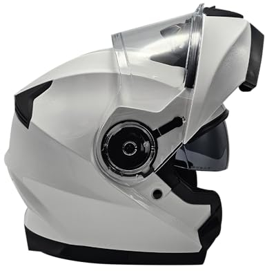 BHR Casque Moto Modulable 836 FLIP-UP, Homologué ECE 22.06 Avec écran Solaire, Double Visière Anti-rayures et Déverrouillage Micrométrique, pour le Tourisme et la Ville, Blanc, L