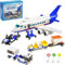 City Avion de Ligne Ensemble de Blocs, Jouets de Construction d'aéroport Maquette d'avion, Remorque Véhicules, Camion à Bagages, Escalier D'embarquement et signalisation, Cadeau Garçon Fille de 6+ ans