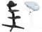 Stokke Nomi Stuhl (Black/Black) mit Newborn Set (Black/Grey Blue) - Inklusive 5-Punkt-Sicherheitsgurt und wendbarem, waschbarem Textilset - Bis 150 kg belastbar