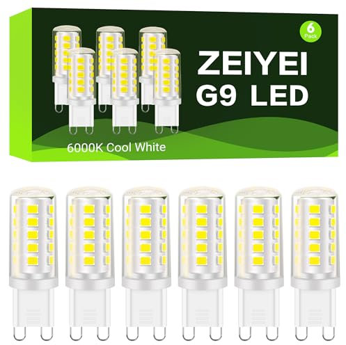 G9 LED Bulbs, 6-Pack, 4W (40-50W Halogen Equivalent), 6000K Cool White, Non-Dimmable - Ideal for Chandeliers, Ceiling Fans, Wall Sconces, Home and Office Lighting.