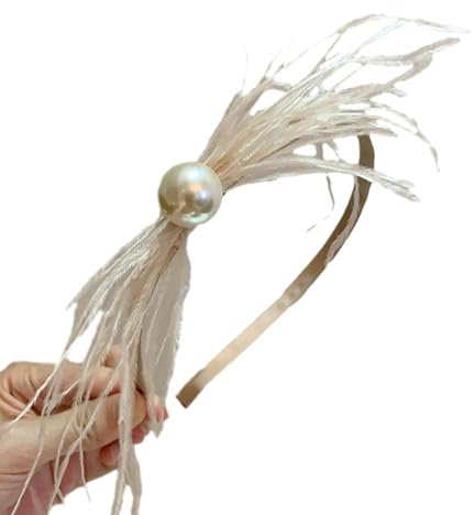 LARUISEE Eleganter Fascinator mit Perlen für Damen, Cocktail, Teeparty, Kopfbedeckung, exquisiter französischer Fascinator für Hochzeit, Feder-Fascinator für Frauen, beige