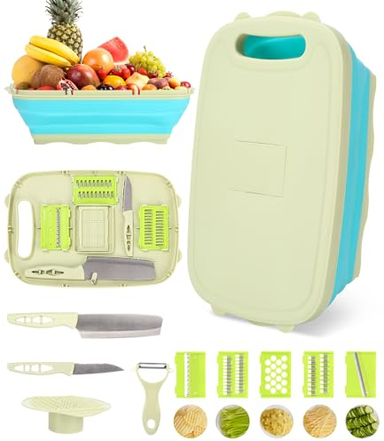 Multifunktions-Schneidebrett 11 in 1,Faltbare Schneidebrett Küche,mit Messer, camping zubehör,zum Waschen und Lagern von Obst und Gemüse Verwendet Werden, für Küche, outdoor küche