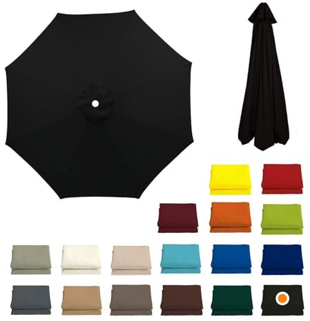 300CM Sonnenschirm Ersatzbezug 8 Rippen 230CM 270CM Rund Ersatztuch Terrassenschirm Sonnenschirm Bespannung Ampelschirm Bezug Wasserdicht Ersatz Baldachin Für Balkon, Garten, Pool Und Strand(Schwarz,2
