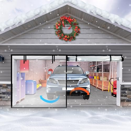 Mindsoft Garage Door Screen Transparent Magnetic Windproof Soundproof Thermal Door Curtain Winter Insulation Kit (12x7 ft)