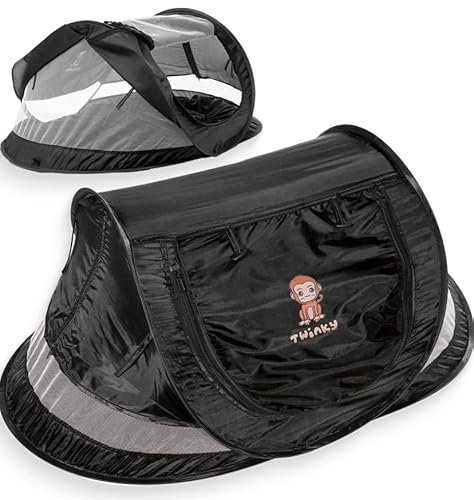 Twinky Baby Reisebett mit Matratze ab Geburt bis 3 Jahre - Pop Up Babybett & Kinderreisebett für Kinder - in 2 Sekunden aufgestellt - inkl. Moskitonetz & Reisetasche - 120x75x50cm (Schwarz)