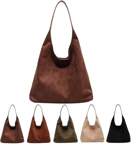 Sac Besace en Cuir pour Femme - Grand Sac Fourre-Tout en Daim Souple - Sac à Main Marron pour Voyage, Shopping, Travail