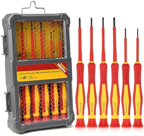 VDE Tournevis Electricien, 6 pcs Tournevis Isolé 1000v Magnétique, 3 Cruciformes et 3 Plats, Fabriqué en Acier S2 de Qualité Industrielle