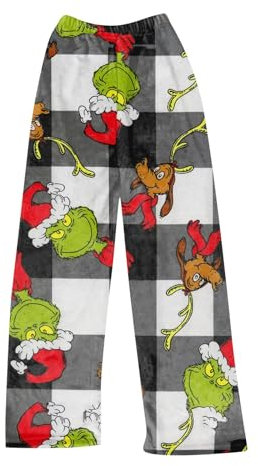 HGWOPGASD Pigiama Natalizio Grinch Donna Divertente Costume del Grinch Adulto Invernale in Pile Morbido Con Pantaloni