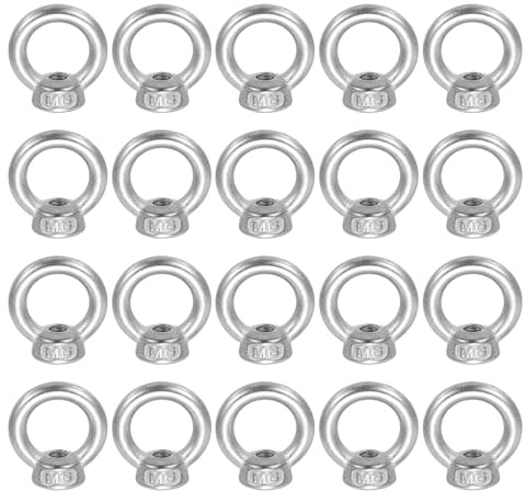 sourcing map M6 Lifting Eye Nut, 304 Stainless Steel Ring Shape Female Thread Nuts Fastener for Engineering Port Marine Fixing Silver, Pack of 20