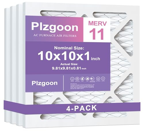 Plzgoon 10 x 10 x 1 Luftfilter MERV 11 (4 Stück) MPR 1000 plissierter AC-Ofenfilter, Ersatz (exakte Maße (L x B x T): 24 x 24 x 2,2 cm, kompatibel mit Klimaanlagen, Klimaanlage, Klimaanlage, HVAC-Ofen