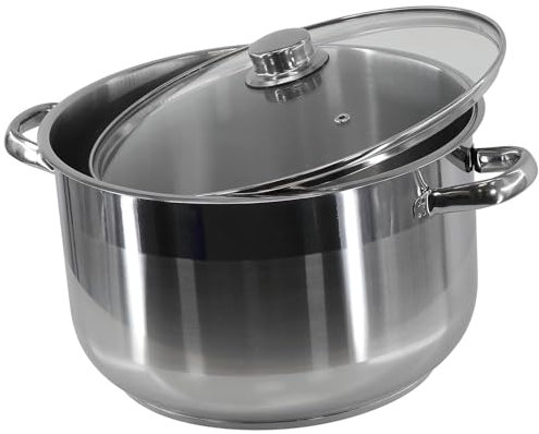 THEGA Large Stock Pot With Lid - Stainless Steel Stock Pot，Stainless Steel Casserole Stockpot Induction Base Large Deep Stock Pot Glass Lid(26 x 16 cm 8.5 Ltr)