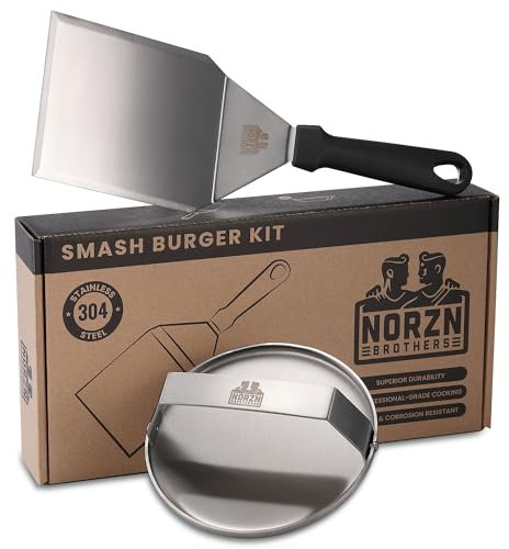 Norzn Brothers® Presse Burger, Spatule Plancha – Presse Steak Haché, Spatule Smash Burger, Presse Smash Burger, Spatule Barbecue, Certificat Contact Alimentaire, Acier Inoxydable 304, Garantie 10 Ans