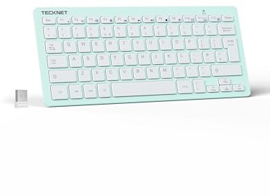TECKNET 2.4G Wireless Keyboard For Windows/Chrome OS, UK Layout Compact Mini Keyboard, Small Silent Whisper-Quiet Keyboards with 12 months Battery Life (Green)