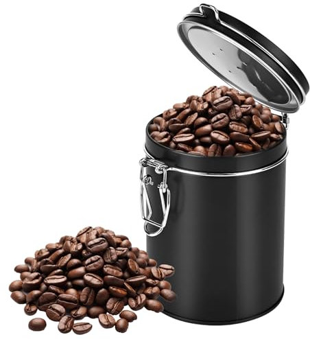 smtfcty Luftdichte Edelstahl Kaffeedos,450ml Vakuum Kaffeedosen mit Auslassventil Vorratsdose aus Edelstahl für Kaffeepulver Tee Nüsse Kakao Aufbewahrung, (schwarz)