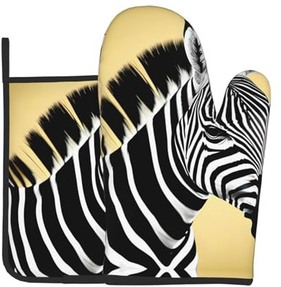 WZYWHJ Black and White Zebra Printed Oven Mitts and Pot Holders Set for Cooking, Microwave, Grilling - with Lanyard Design