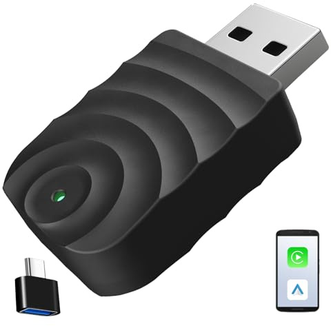 Adattatore wireless 2 in 1 per auto CarPlay e Android, mini adattatore USB Plug & Play, compatibile con auto dal 2016 in poi, connessione stabile, design ultra compatto (Nero-ondulato-USB)