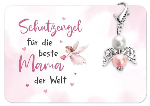 BOOMTOP Schutzengel Schlüsselanhänger Mama/Papa Geschenke Engel Glücksbringer Beste Mama Bester Papa der Welt Geschenk Perlenengel Auto Keychain Anhänger für Muttertag Vatertag Geburtstag Weihnachten