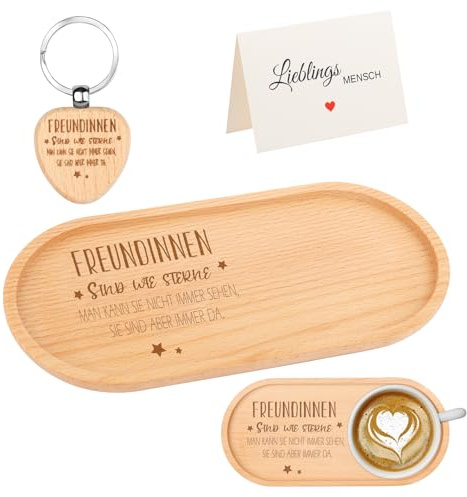 Beste Freundin Geschenke,Badezimmer Tablett mit Gravur Freundschaft Deko Tablett Geschenkset mit Schlüsselanhänger, Grußkarte
