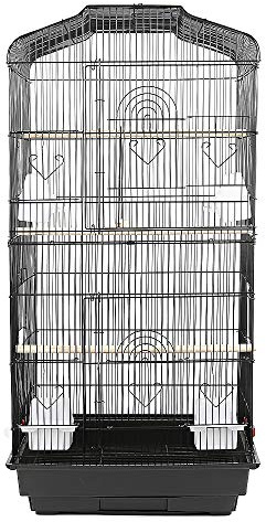 Vogelkäfig Wellensittich Kanarien Käfig,Vogelkäfig Vogelvoliere Tierkäfig Vogelhaus,mit extra viel Platz,mit Freisitz und Zubebör mit Ständer,Exotenkäfig（46x36x92cm Schwarz）