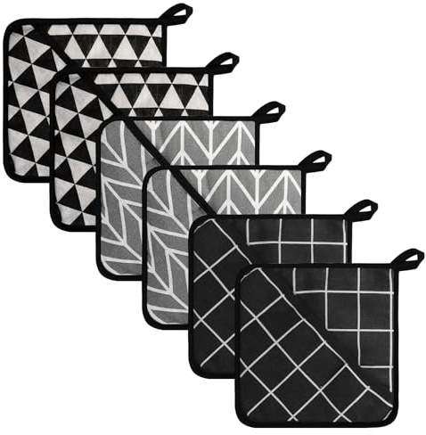 KQDRAVINE 2 in 1 Pot Holder with Pocket, 6Pcs Oven Gloves Set Heat Resistant up to 260℃ Practical Hot Pads with Hook, Heat-resistant Kitchen Pot Holder for Cooking Kitchen