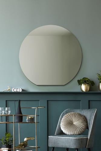 MirrorOutlet Frameless Flat Bottom Round Wall Mantle Mirror 29x28 74x70cm