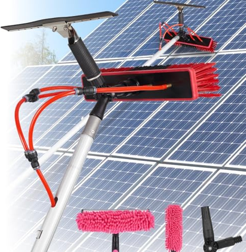 ENWYTE Fensterreinigungsstange leichte und ausziehbare Stangen Und Schlauchspray für Solaranlagen und Fenster Terrassenüberdachung Reinigungsgeräte Teleskopstange Set(35cm Water Brush,3M)