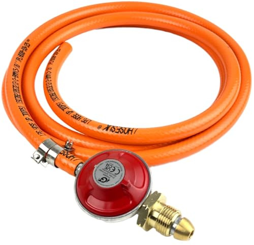 Propane Regulator (Red) Standard Screw 37mbar + 8mm LPG Gas Hose + Clips 20 Metre Fits Calor Gas & Flogas Screw in Cylinders