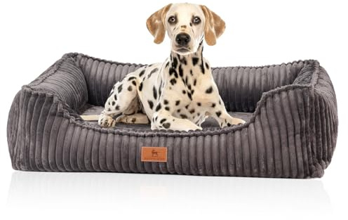 Knuffelwuff orthopädisches Hundebett aus Breitcord Sedona S 70 x 50cm Grau | Abnehmbarer Bezug | waschbar | für große, mittelgroße und kleine Hunde