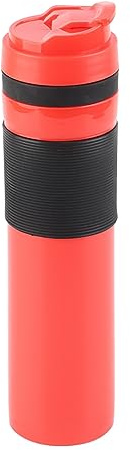 Respicefinem Portable Coffee Press Bottle 350ml Leak Proof Travel Coffee Maker With Efficient Filter Mesh For Camping Hiking Black (Red)