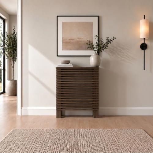 DuraTherm® Milan Radiator Cover Walnut Modern Horizontal Slat Shelves MDF Cabinet Shelf for Radiators, Living Rooms, Bedrooms, Small (W: 78cm / H: 81.5cm / D: 19cm)