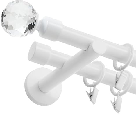 Fenster DEKOR - Gardinenstange Weiß - Gordijnroede 220 cm - Elegante Modern Vorhangstange - 2-läufig stange vorhang - Karniesabschluss wählbar - Vorhang Stangen Weiss Globe
