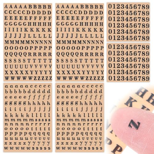 6 Bögen Metall Buchstaben und Zahlen Aufkleber, 640 Stück Mini-Alphabet-Aufkleber, Schwarze Glitzer-Selbstklebende kleine 3D-Aufkleber für Epoxidharz, Wasserflaschen, DIY-Bastelarbeiten