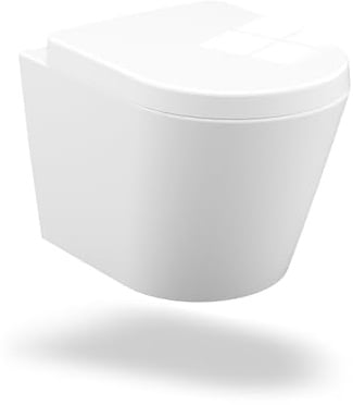 Hänge-WC in D-Form, 360° Einloch Superspin Spülung Wand WC, Hochwertige Keramik-Wandtoilette Mit Absenkautomatik, Toilettenbecken, Leiser Spülung & Schnellmontage-System (Schnellspanner)–53 Cm, Weiß