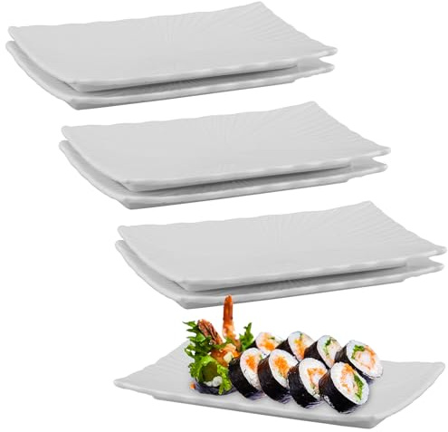 imposyu 6Stück Servierplatte Porzellan Teller Eckig Weiß 20x9x1,4cm | Essteller Eckig Vorspeisenteller Teller Rechteckig Weiß Porzellanteller für Dessert, Sushi, Kuchen, Vorspeisen Usw