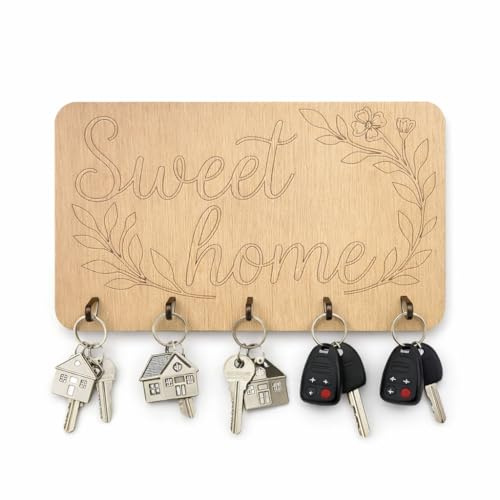 MoniDecor Porte-clés mural en bois avec 6 crochets, accroche clés murale sans perçage, porte-clés personnalisé (rustique)