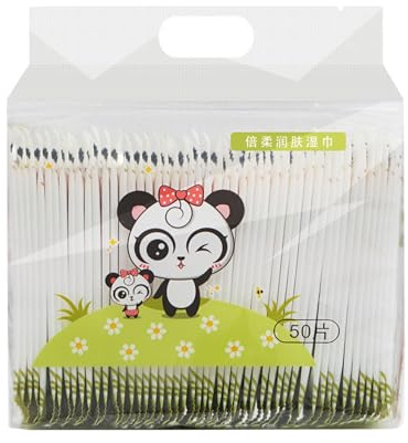 Generic 50Pcs Mini Wet Wipes, Portable Individual Pack Non Woven Fabric Soft Gentle for Face and Hands, with Upgraded Thickened Cotton (Panda Meimei 50 tablets pack)
